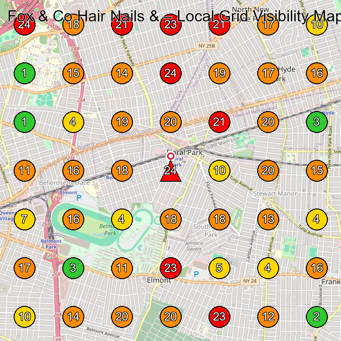 Fox & Co Hair Nails & Hair Salon GeoGrid ranking map for Floral Park NY